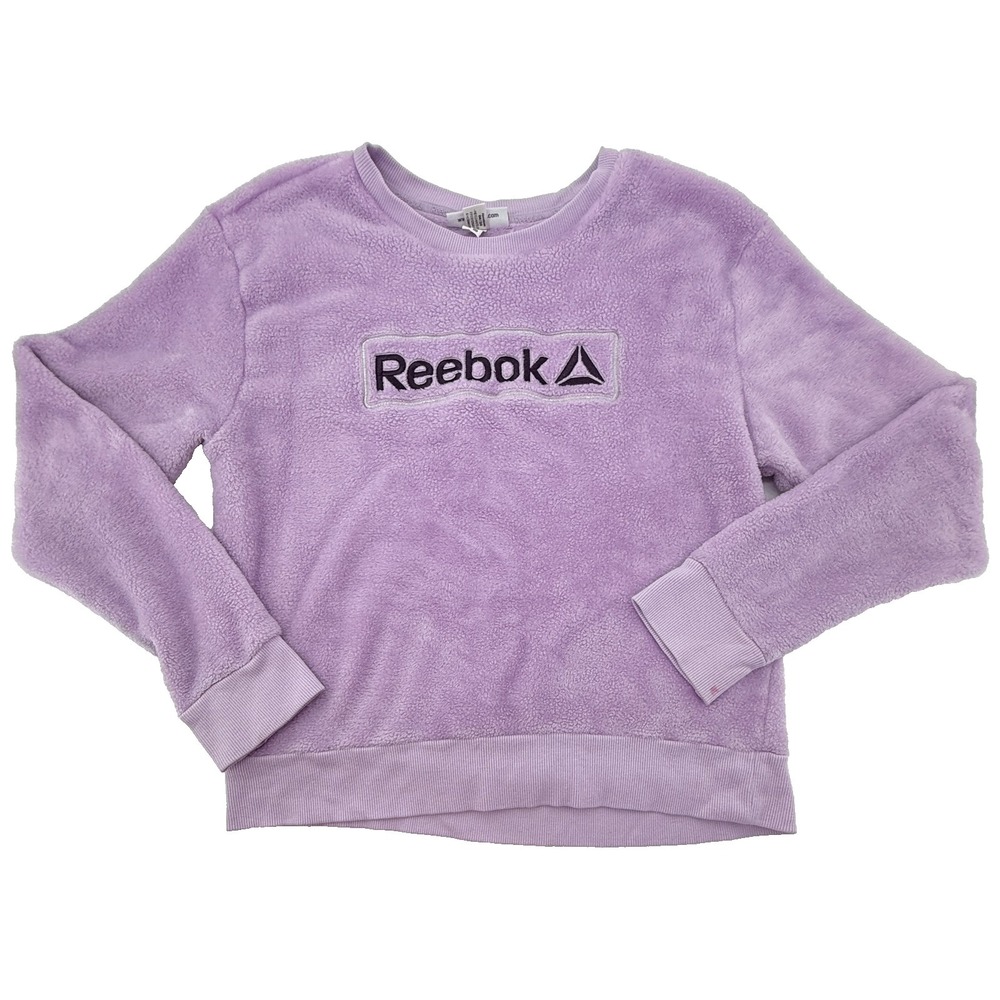 Reebok Fleece Sweatshirt Girls Large Purple Sherpa Pullover Logo Cozy See Notes